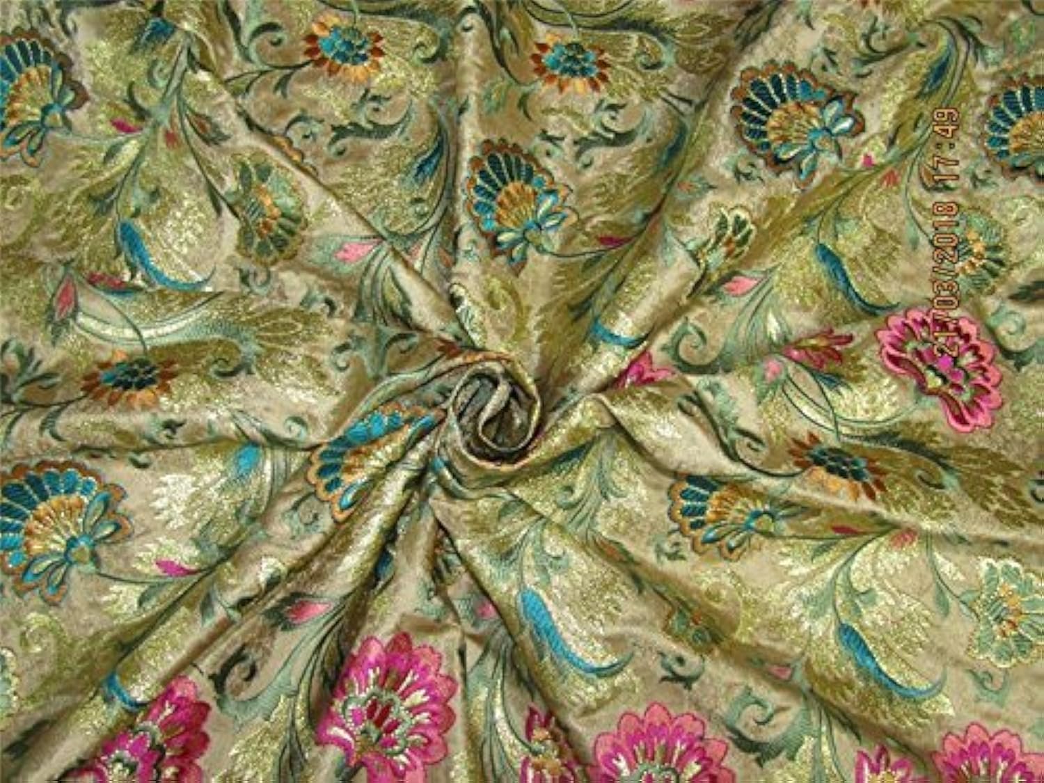 TheFabricFactory Soie Brocade Tissu Couleur or broderie 111,8 cm Bro574