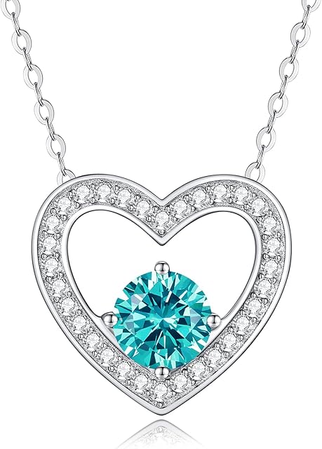 Necklaces for Women 925 Sterling Silver Love Heart Pendant Birthstone Rose Gold Necklace Jewellery Gifts for Mum Her Wife Girlfriend Anniversary Birthday Mothers Day Christmas Valentines Gift