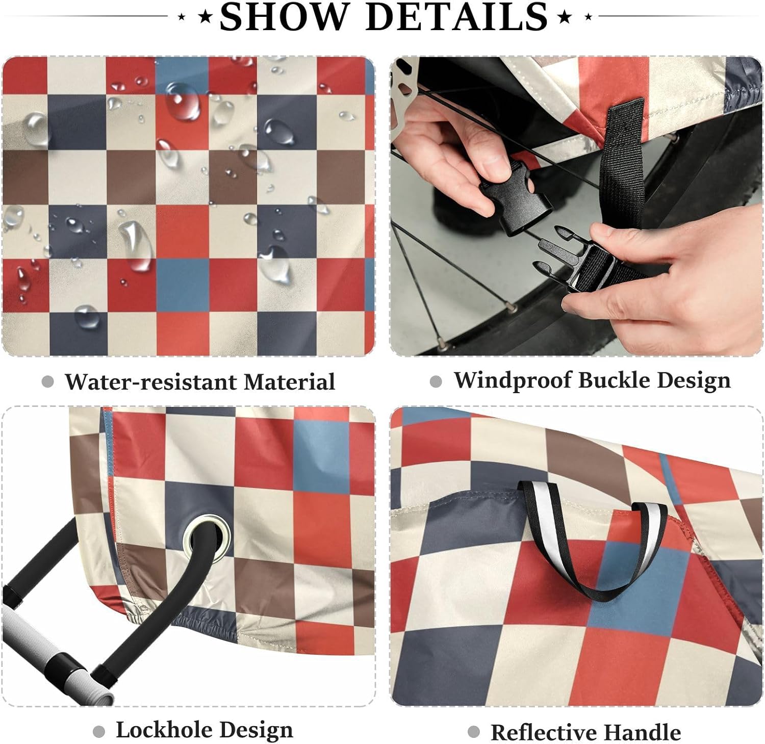 ALAZA Colorful Grid Bike Cover Waterproof Outdoor Ebike Bicycle Covers Tarp Protection for 1/2 Bikes, Sun UV Dust Wind Proof
