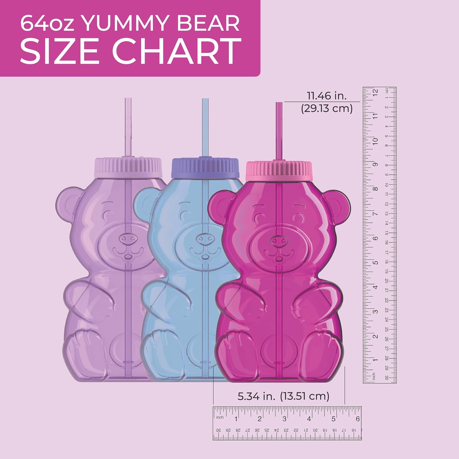 COOL GEAR Yummy Bear 64 oz Water Bottle, Reusable Bottle with Straw Lid, BPA Free - PINK image 3