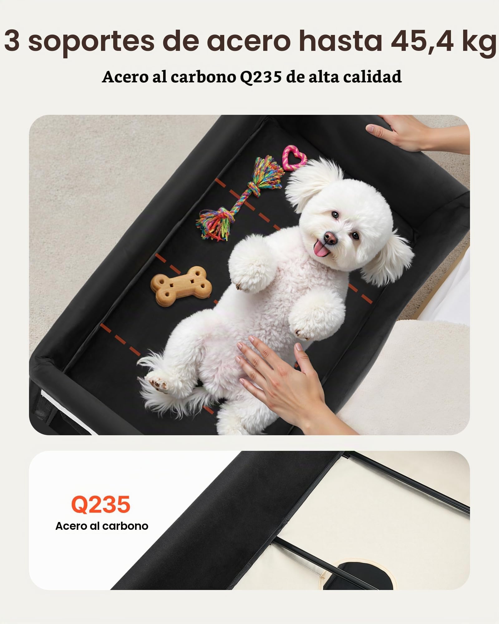 VEVOR Cama Elevada para Perros 1020x590x875 mm Litera Plegable para Perros de 2 Niveles con Tela Oxford 600D y Terciopelo Holandés Carga de 45 kg con Ruedas y Bolsa de Transporte, Talla XL, Beige