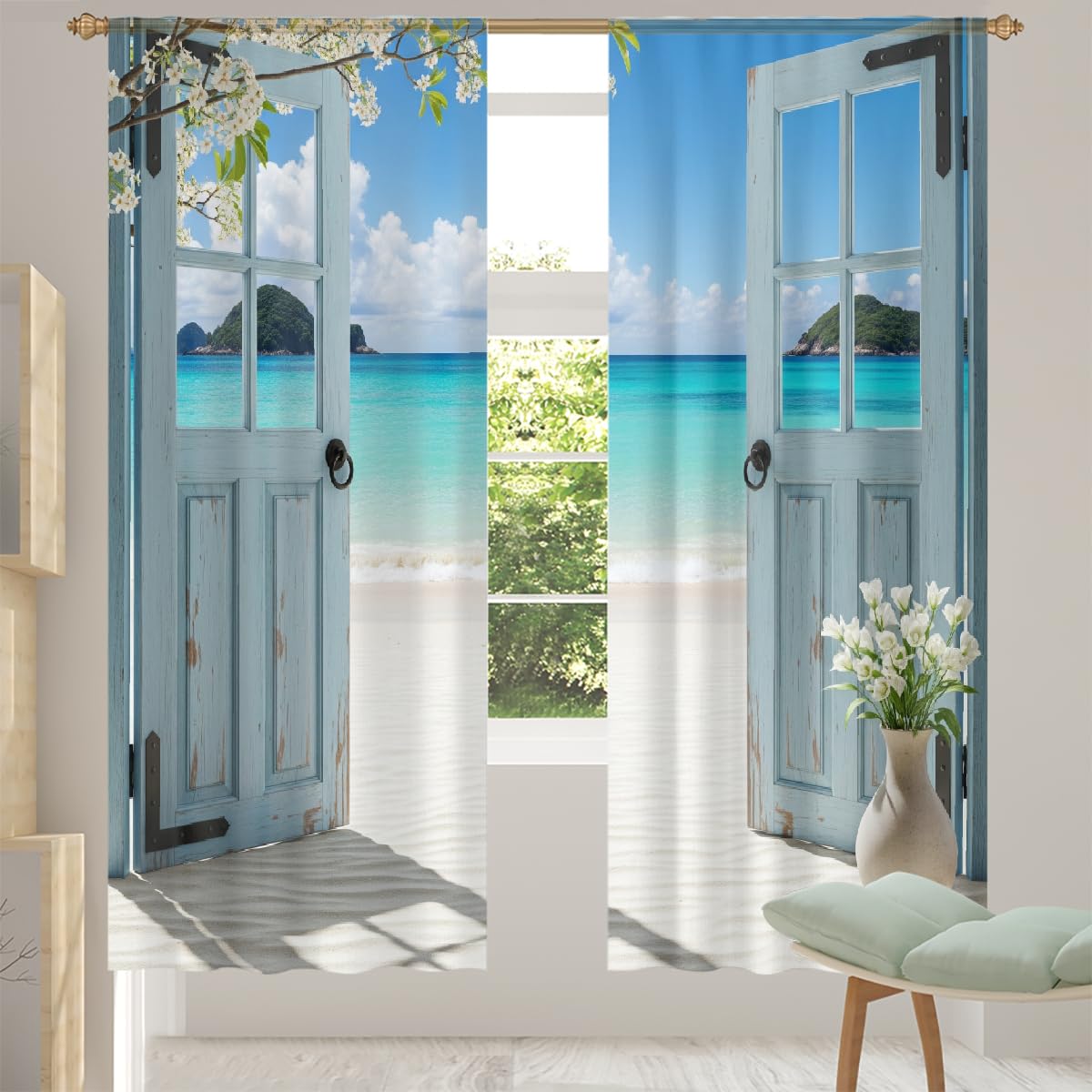 Rideaux transparents passe-tringle voilage salon chambre 140x198 cm lot de 2