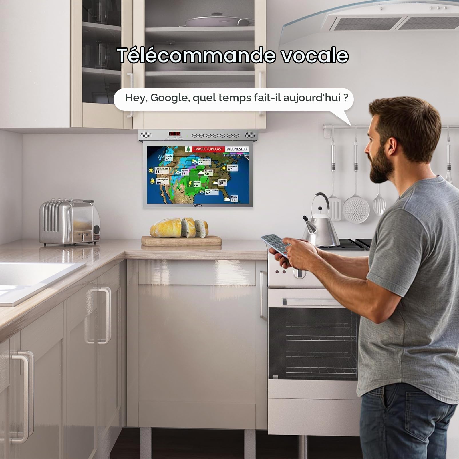 SYLVOX 15.6" Google TV de Cuisine Rabattable sous Meuble - 1080P FHD
