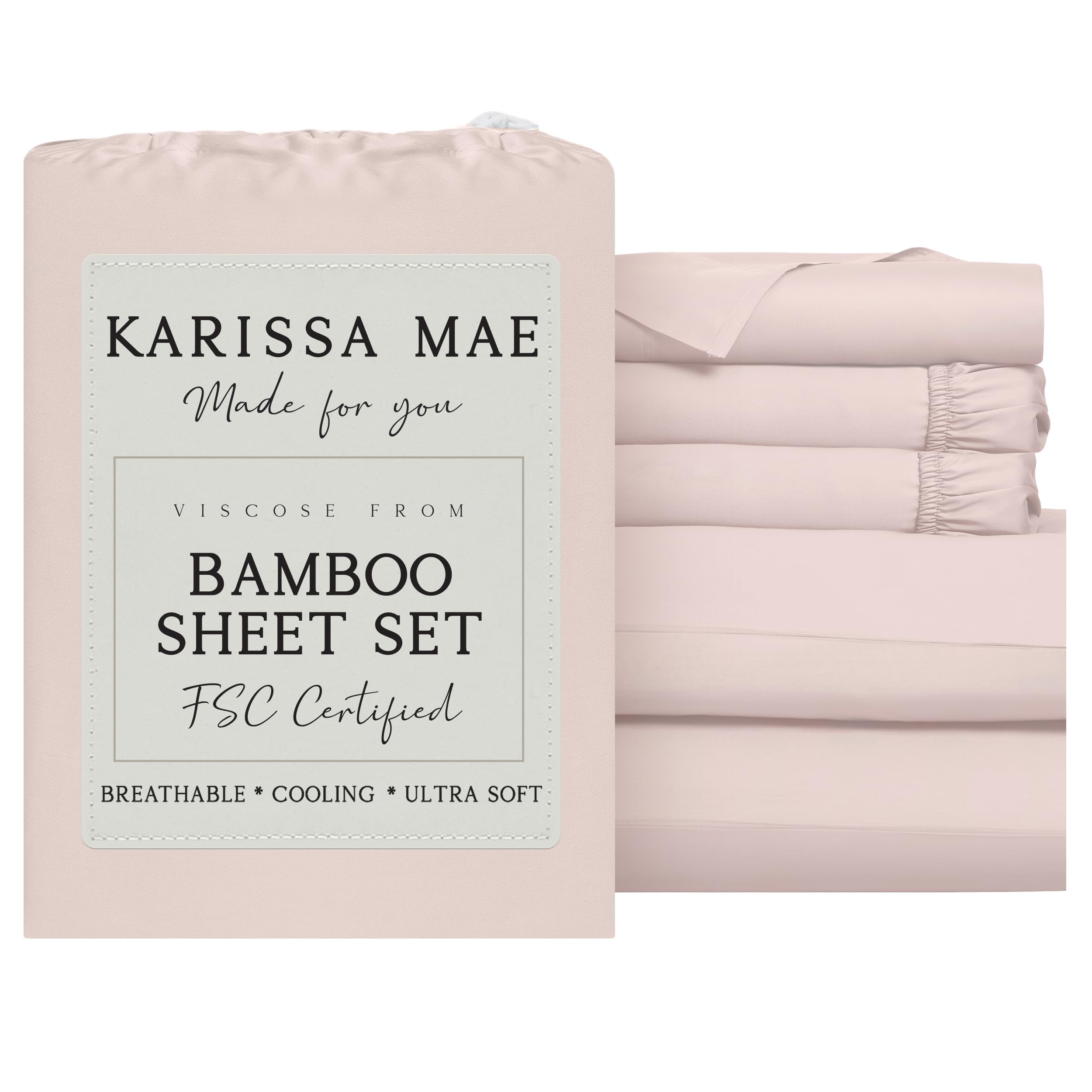 KARISSA MAE Luxury Bamboo Viscose Split King Size Sheet Set, FSC Certified