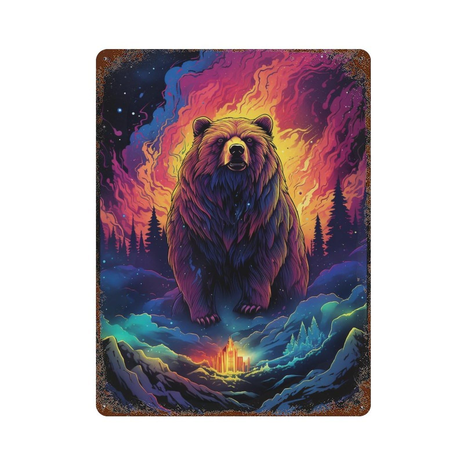 Magical Fantasy Bear Artwork Aged Metal Wall Plaque 15.7"x11.8", for Office, Studio And Wall Decor, Novelty Wall Decor