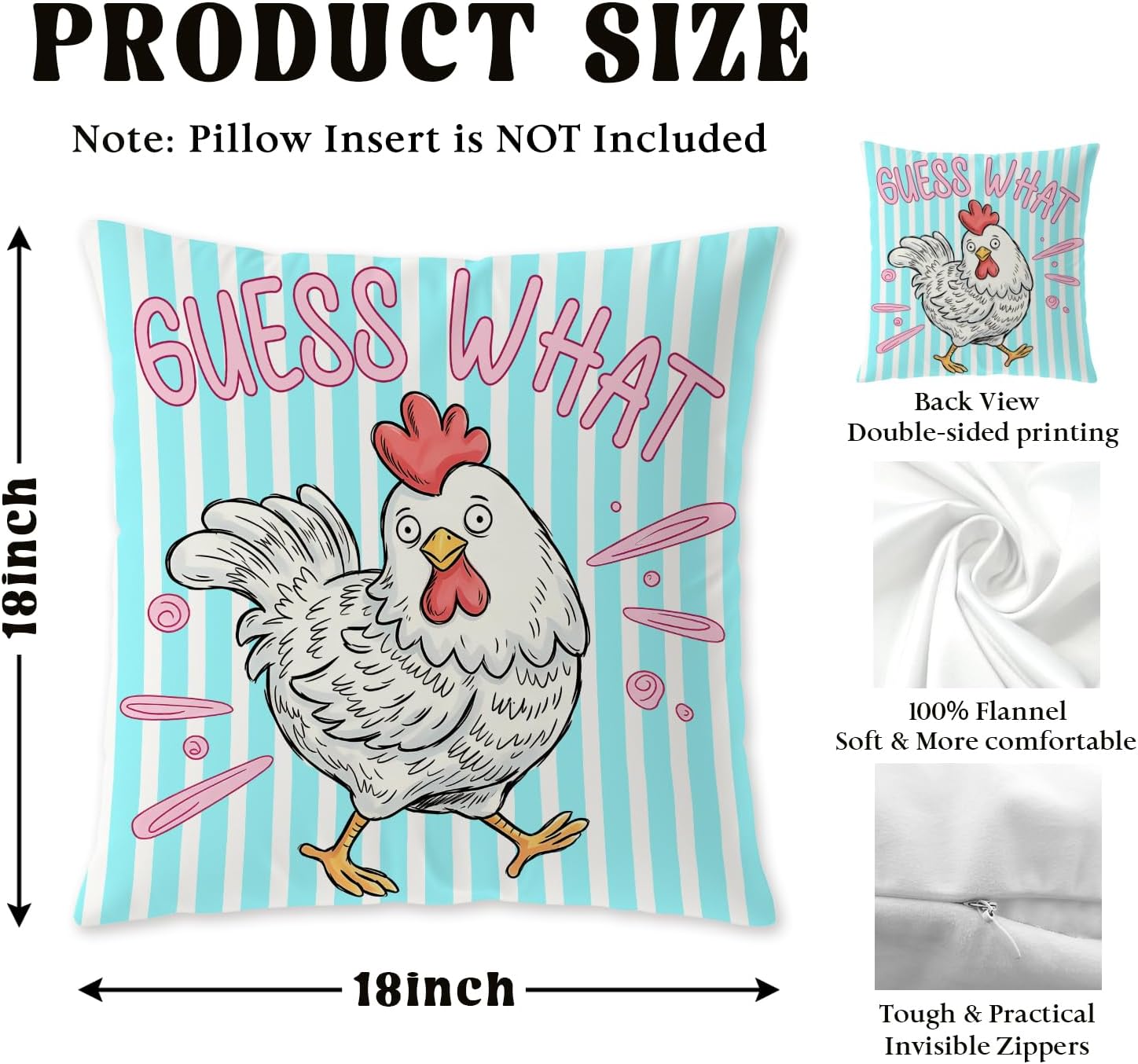Funny Chicken Light Blue Striped Pillow Covers 18x18 Set of 2 image 2