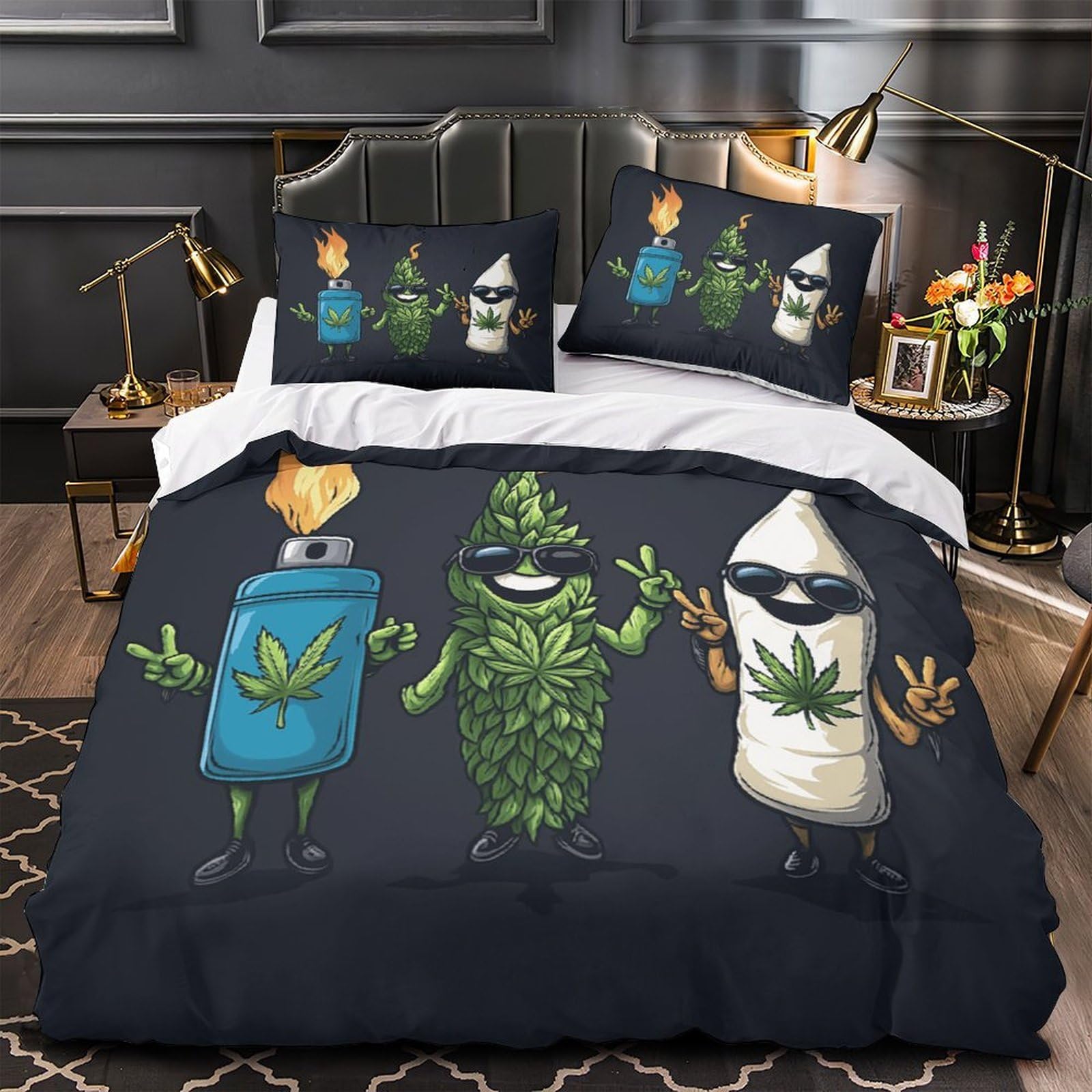 Parure de lit cannabis 140x200 housse de couette microfibre enfant et ado 3D