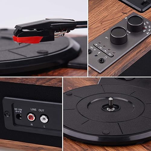 Miniatura 6 de popsky Tocadiscos, altavoces estéreo de doble canal integrados con lápiz capacitivo Ruby actualizado, tocadiscos retro Bluetooth de 3 velocidades de