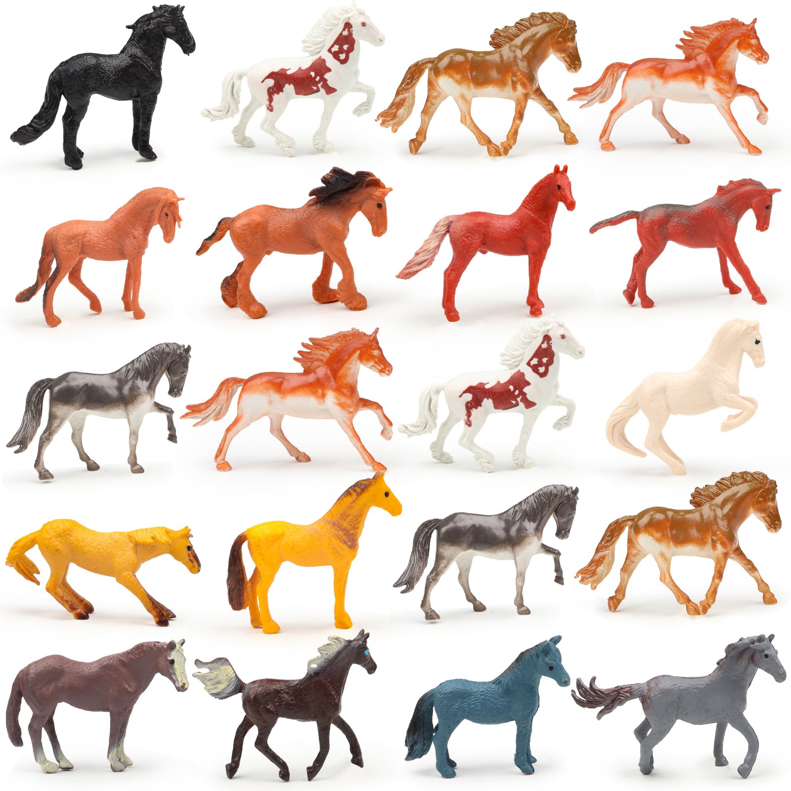 DOITEM 20PCS 5-9cm Tiny Horse Figurines Spielzeug Set, Kunststoff Pony kleine Fohlenfiguren, Geburtstagsgeschenk Cupcake Horse Cake Topper für Kinder Kleinkinder