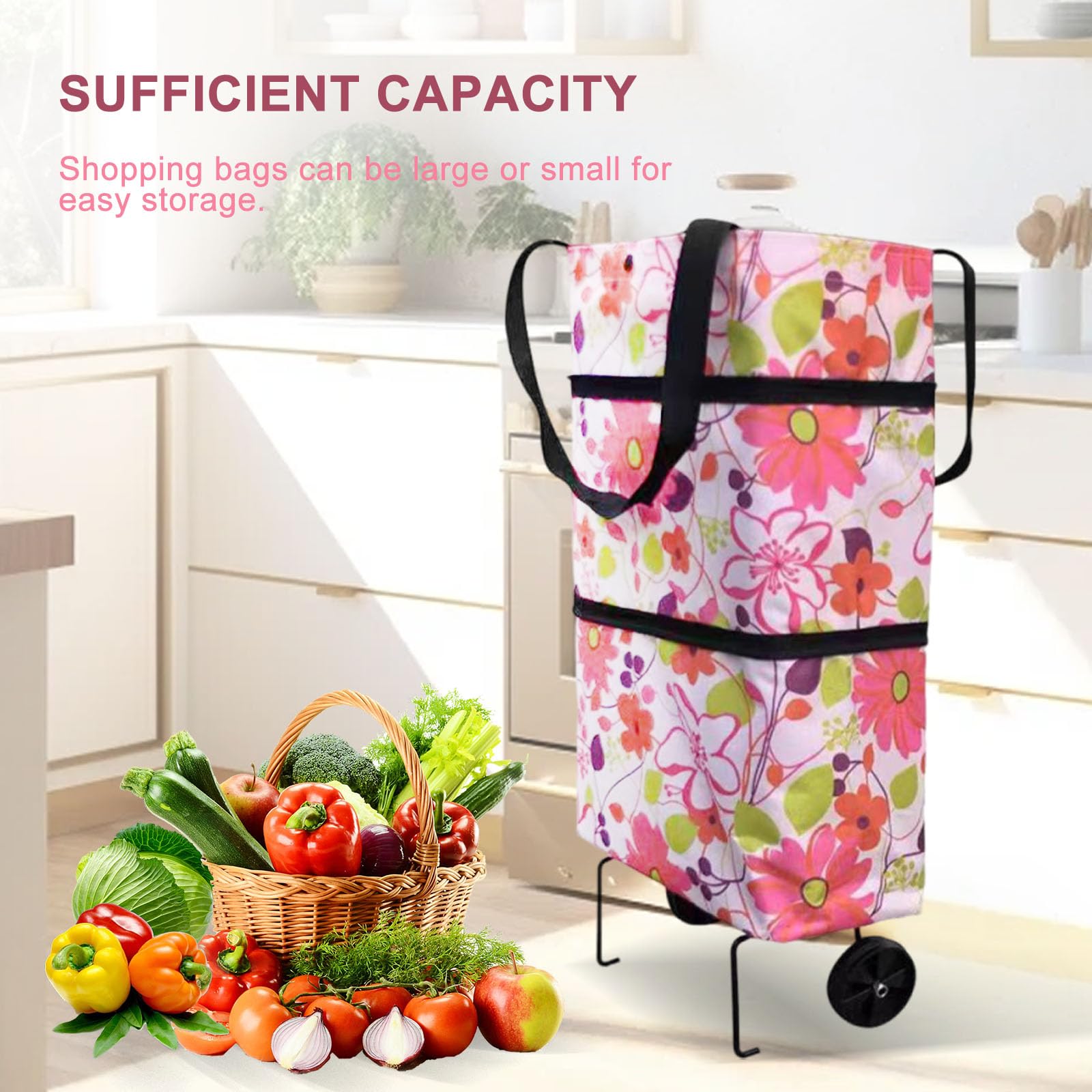 Foldable Shopping Trolley Bag, Oxford Cloth Foldable Shopping Bag with 5KG Capacity, Collapsible Shopping Trolley - Image 4