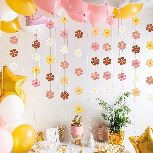 Miniatura 7 de Henoyso 60 piezas de decoraciones de fiesta de estilo retro con margaritas de los años 60, 70, 80, recortes de papel hippie para fiestas de Groovy