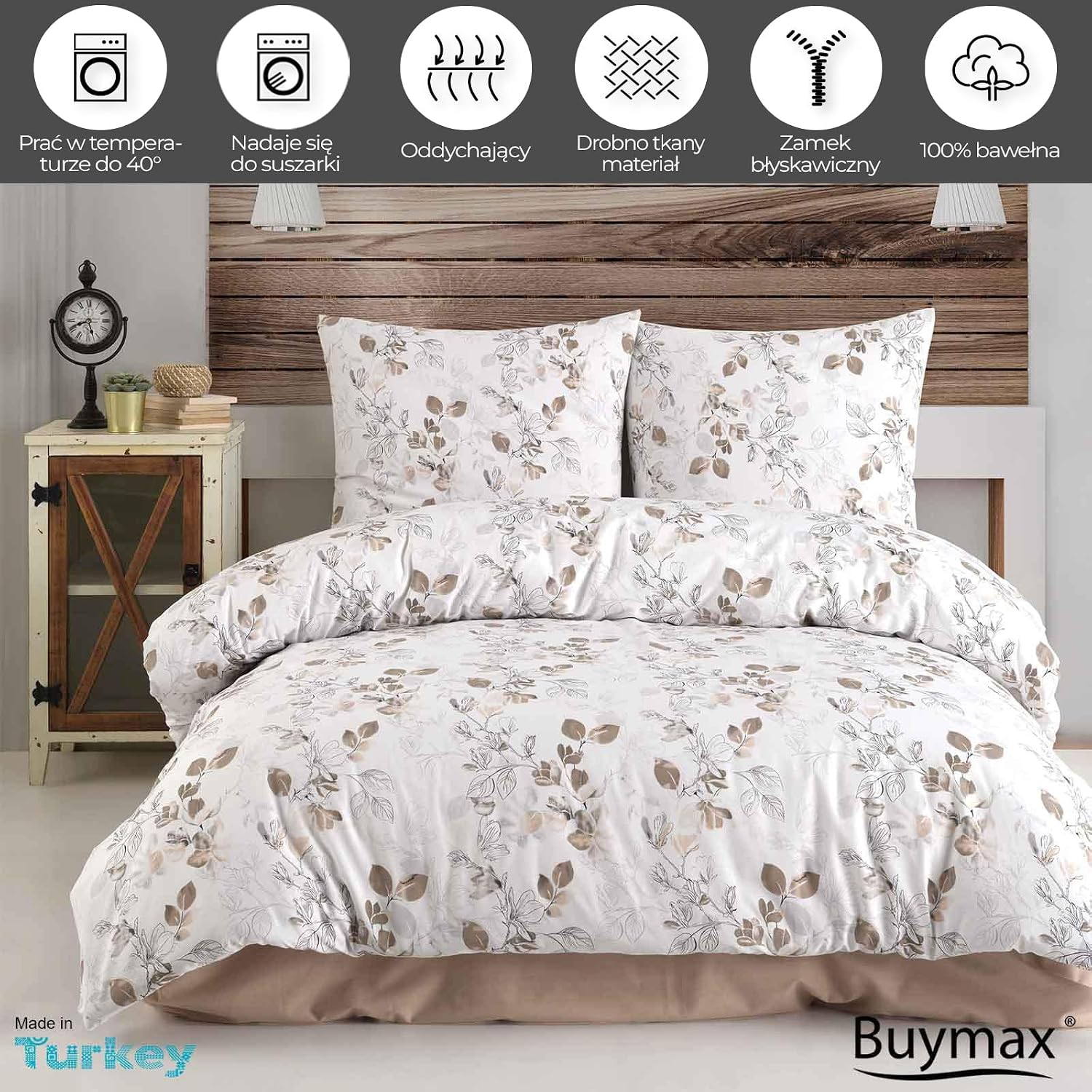 Buymax Pościel 200x200 100 bawełna 3-częściowa poszwa na kołdrę - Komplety pościeli 200 x 200cm z 2 poszewkami na poduszkę 80x80cm ÖKO-TEX Renforcé komplet poszew na kołdrę z zamkiem błyskawicznym