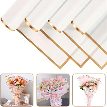 Flower Wrapping Paper, 20 Sheet Bouquet Wrapping Paper, 58cm Double Sided Bouquet Wrap Kit for Gifts Flowers and Crafts with Ribbon and Scissors for Gift Wrap DIY Arts Crafts(White)