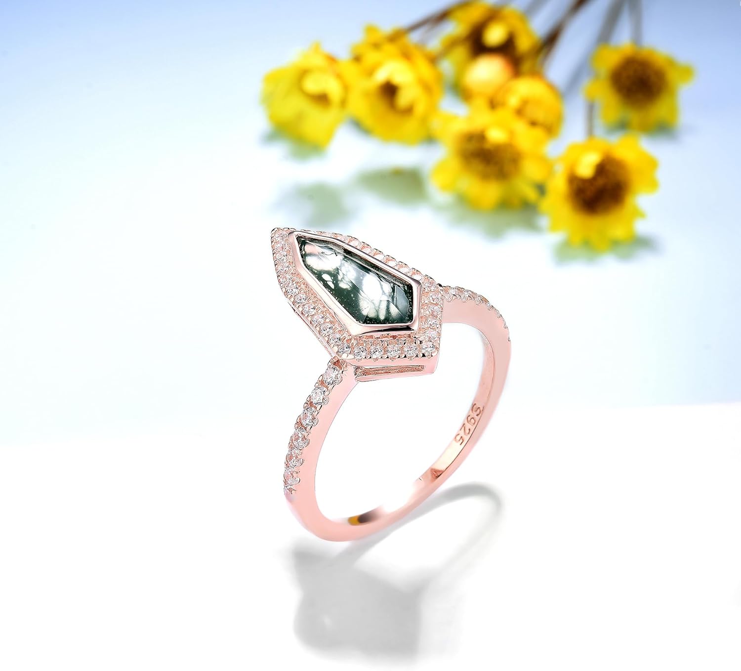 Natural Moss Agate Gemstones Rings for Women Solid 925 Sterling Silver Shield Shape Bezel Set Ring for Engagement Wedding Jewelry Trendy - Image 7