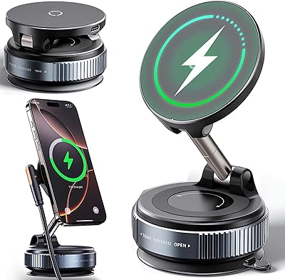 Cargador inalámbrico para teléfono MagSafe, soporte de teléfono con ventosa ajustable de 360° para salpicadero/parabrisas, compati