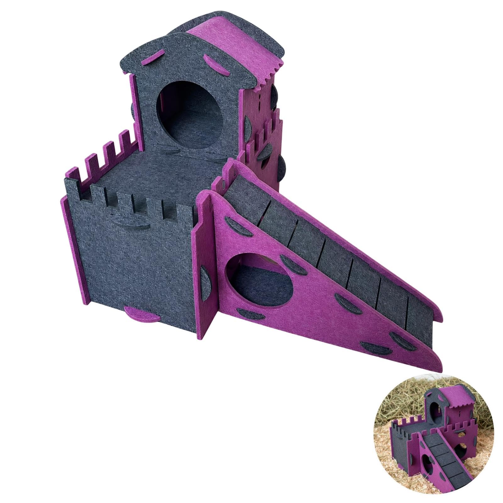 Generisch Casetta per conigli a 2 livelli, nascondiglio a forma di castello, con scala antiscivolo, in feltro per dormire, nascondere e giocare, per criceti, porcellini d'India, ratti, Sugar Glider
