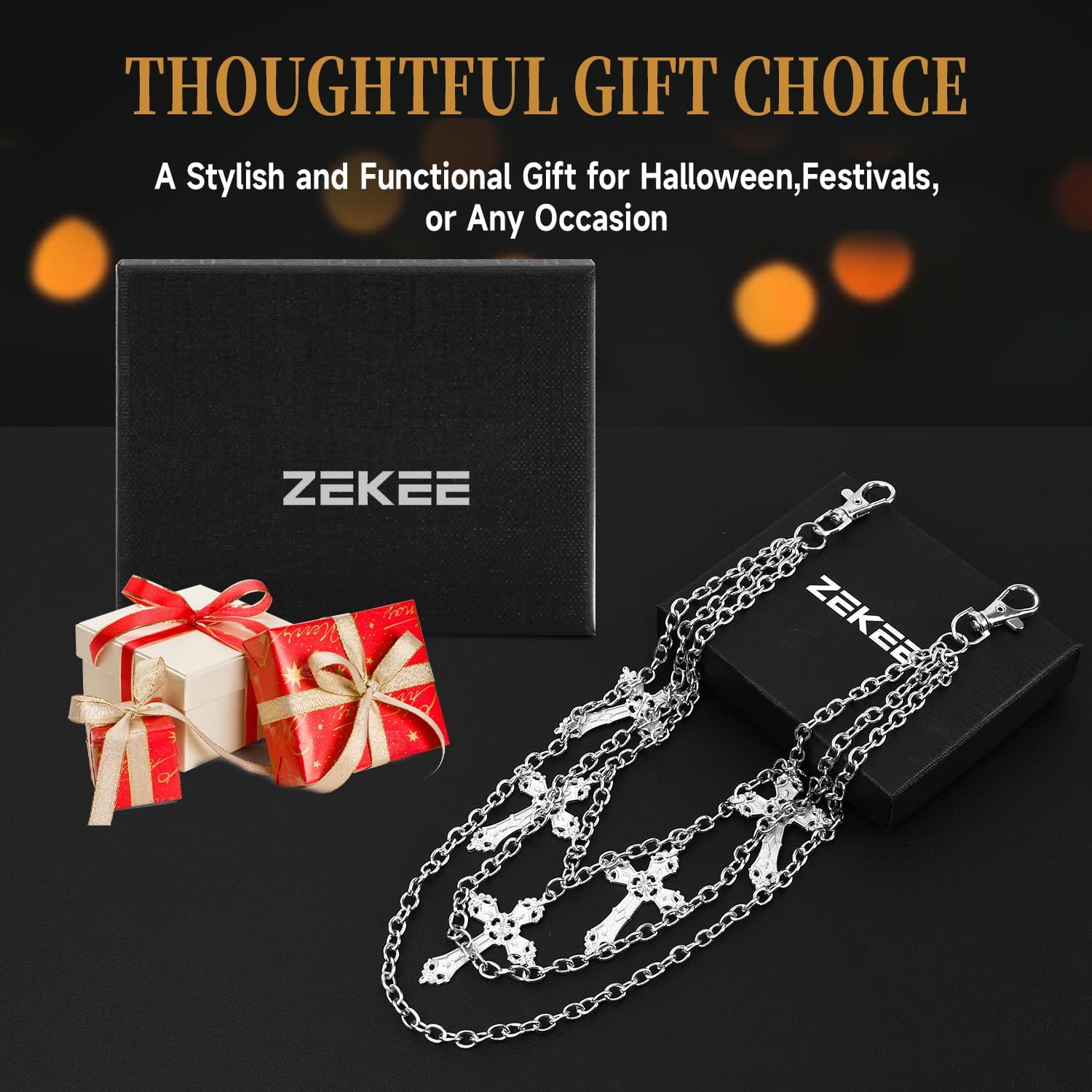 ZEKEE Punk Wallet Chain for Men & Women Gothic Cross Layered Jeans Biker Hip Hop Rock Pants Chain - Men's/Women Gifts