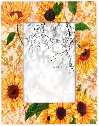Miniatura 1 de Pardick Marcos de fotos vintage de 8 x 10 pulgadas con diseño de girasol, marco de fotos de madera para colgarmesa, marco de fotos de escritorio,