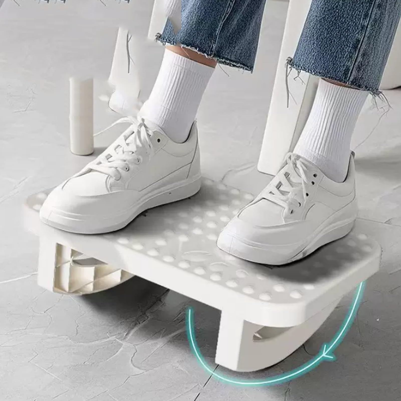Ergonomische Fußstütze For 180°-Wippbewegung, Unter Dem Schreibtisch Mit Fußmassagerolle, Maximale Belastung 100 Kg, Zur Verbesserung Der Körperhaltung Und Linderung(White)