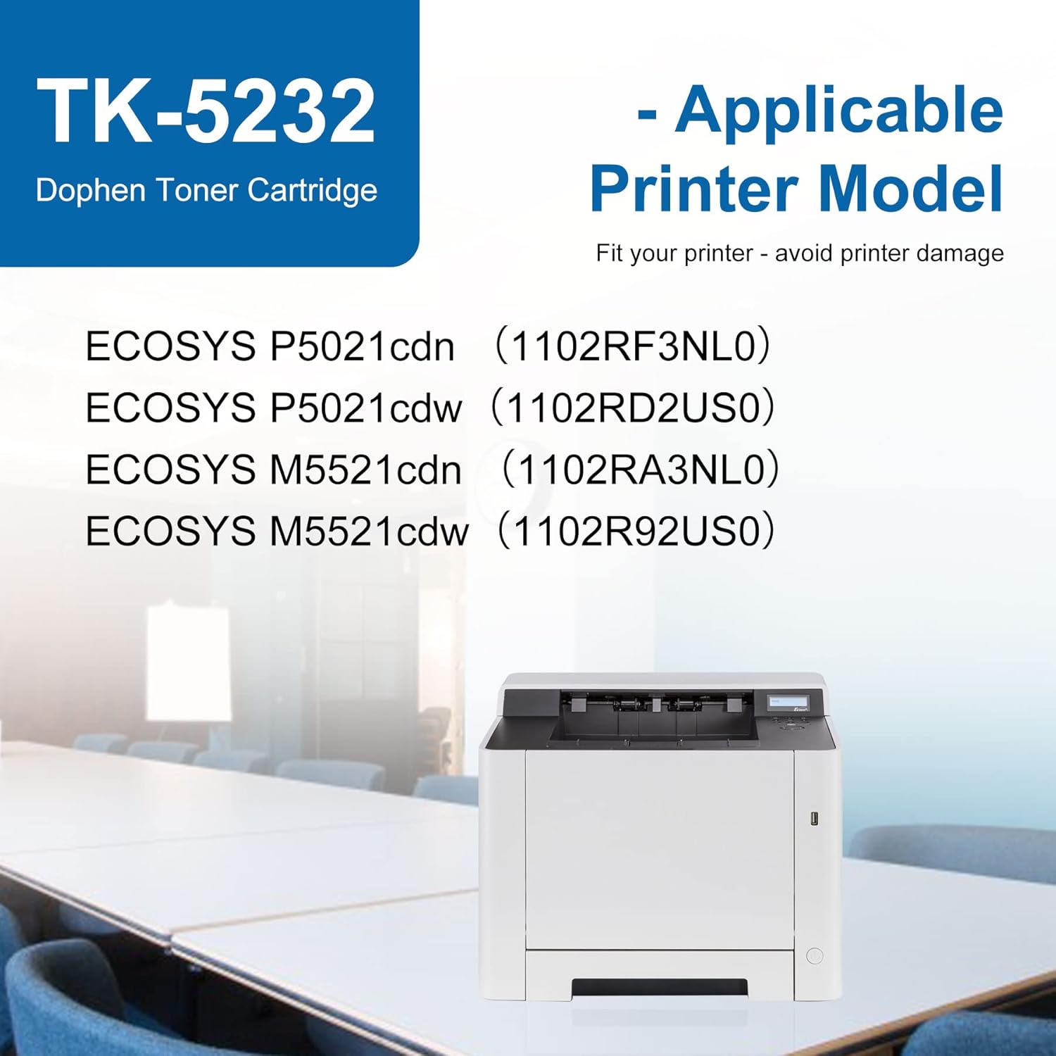 TK5232 TK-5232 4-Color Toner Cartridge (1 Pack, Cyan) - Dphen TK-5232C Toner Replacement for Kyocera ECOSYS P5021cdn P5021cdw M5521cdn M5521cdw Printer