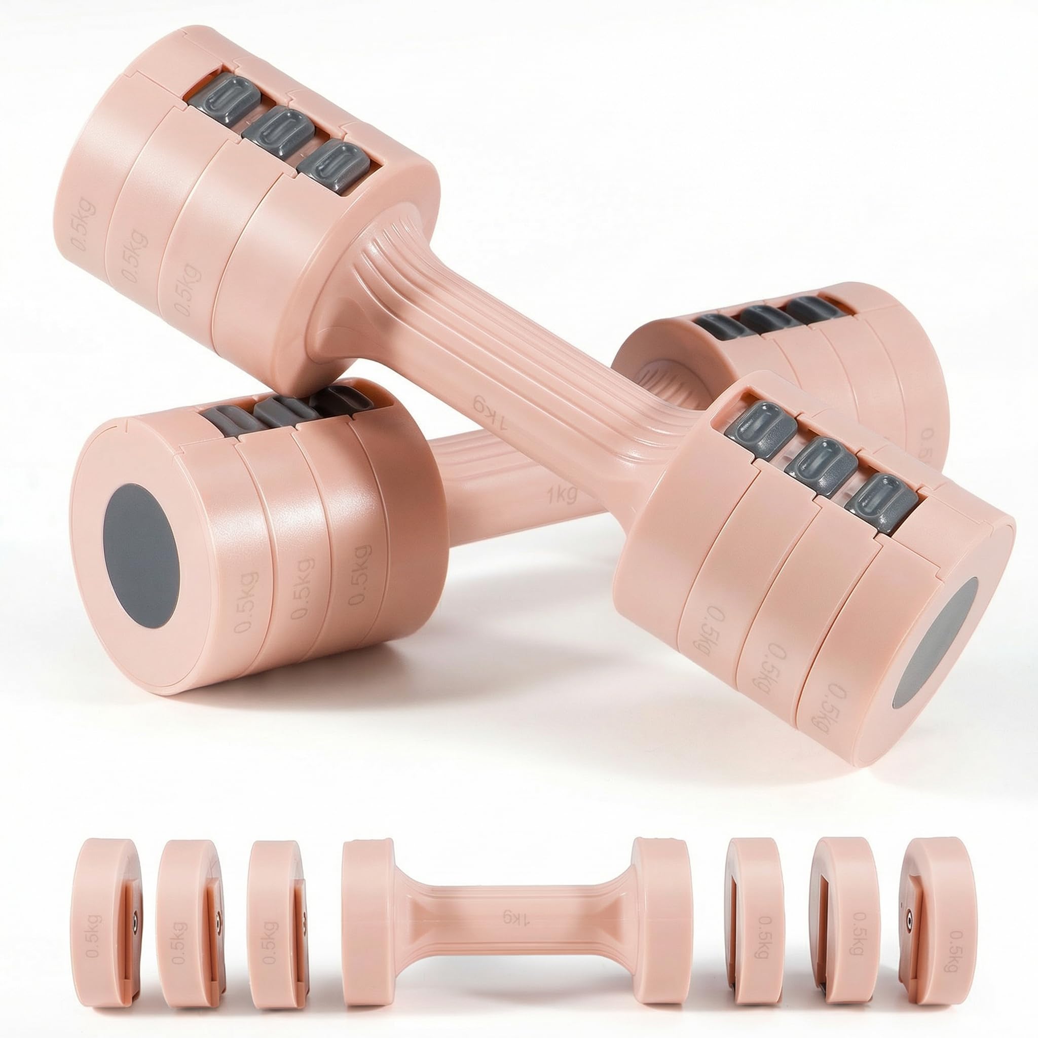 Hantelset für Frauen, verstellbar, 4-in-1-Gewichte, Hantelpaar, jeweils 1 kg/1,5 kg/2 kg/2,5 kg, Freihanteln für das Heimfitnessstudio, Handgewichte für das Krafttraining