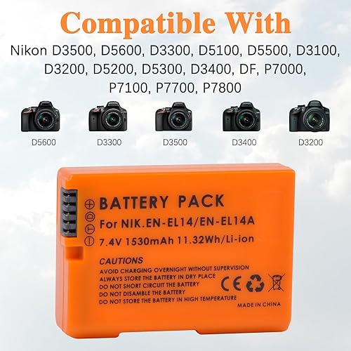 Miniatura 2 de Pickle Power Paquete de 2 baterías EN-EL14 EN-EL14a para D3500 D3100 D3200 D3300 D3400 D5100, D5200 D5300 D5500 D5600 DF Coolpix P7000 P7100 7700