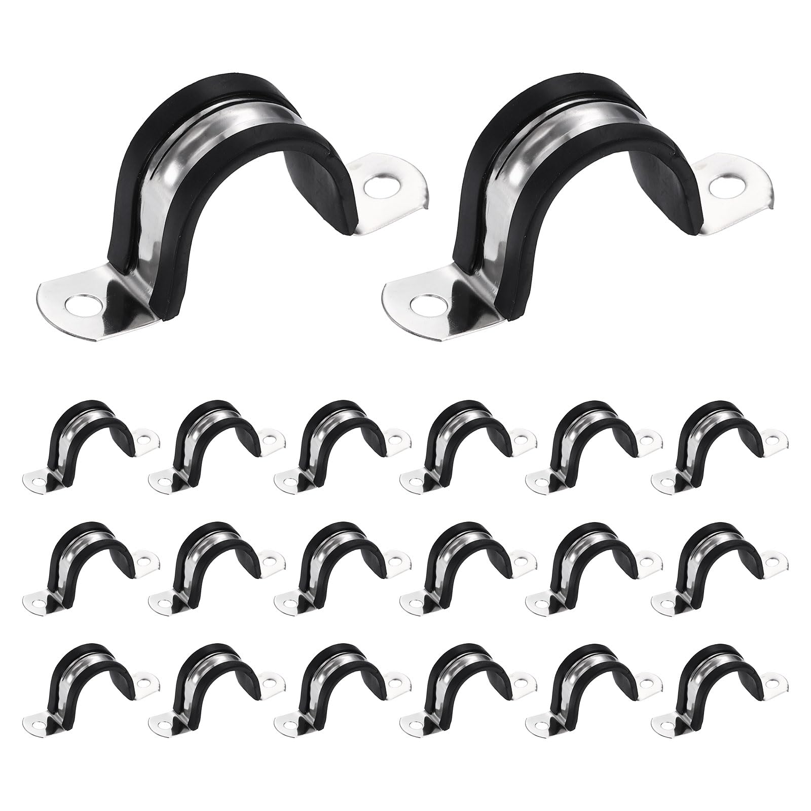 sourcing map 20Pcs M27 U-Tube Strap Clamp, 26mm 304 Stainless Steel Lined Clip Plastic Cushioned Insulated Clamp for Automotive Industrial Marine Household