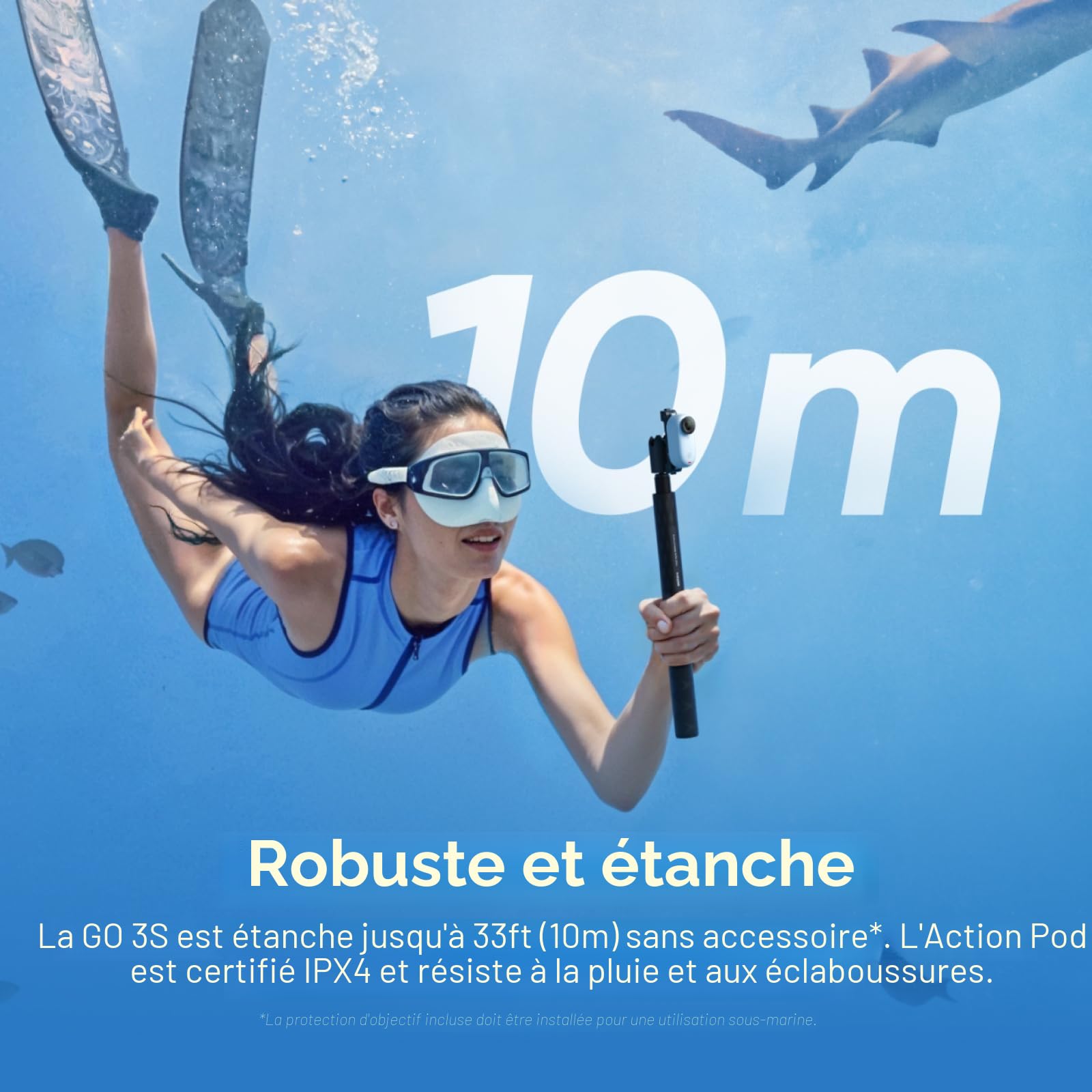 Insta360 GO 3S Blanc Arctique (64GB) - Petite caméra de vlog 4K, POV Mains Libres, Montage Partout, stabilisation, 140 Min d'autonomie, étanche à 10 m, édition IA, pour Voyage, vlog