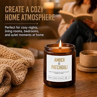 Scented Candle Gift Set, 4 Pack Long Lasting Amber Candles with Wooden Wick