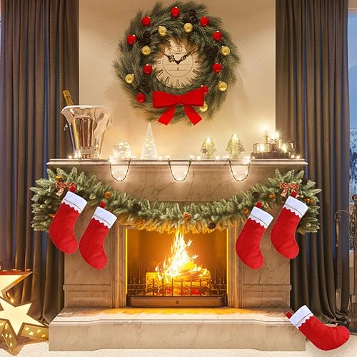 Miniatura 6 de CCINEE 12 medias de Navidad de fieltro rojo de 15 pulgadas para decoración de Navidad