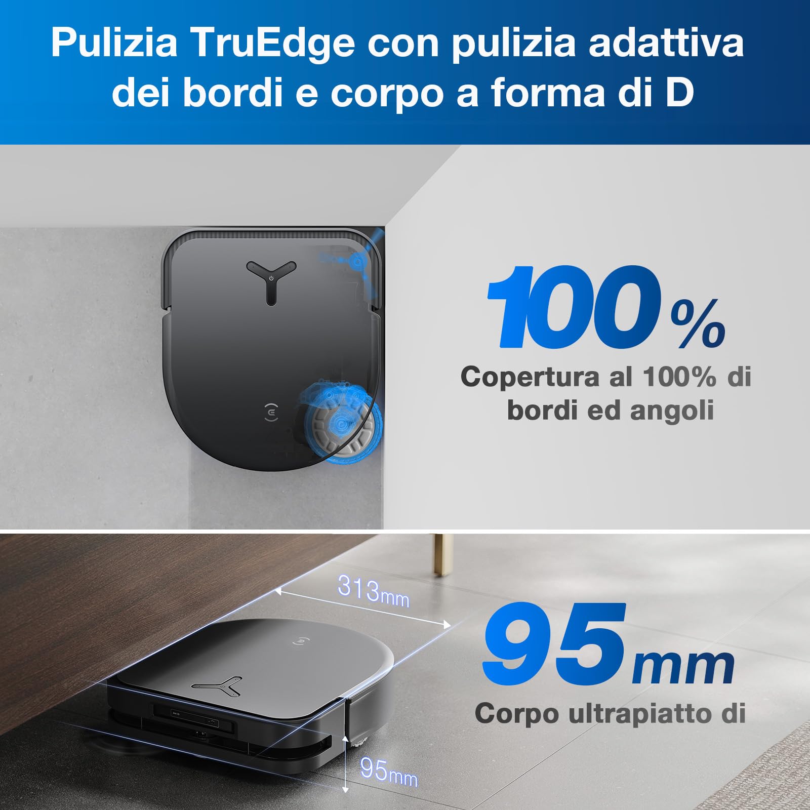 ECOVACS DEEBOT X5 OMNI Robot Aspirapolvere Lavapavimenti con Stazione All-in-One, 12800Pa, Anti-grovigli, TruEdge™ Taglio Adattivo Bordi, Lavaggio Mocio ad Acqua Calda a 70°C, Sollevamento Mop 15mm