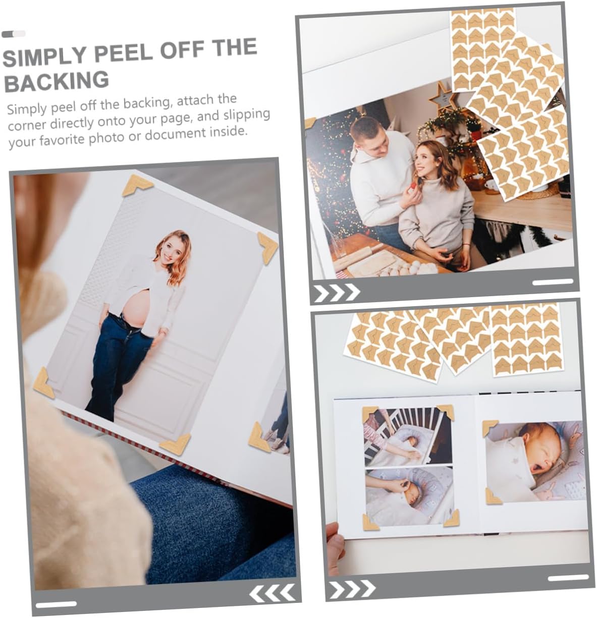 AKOOSY 12 Sheets Self-Adhesive Photo Corners for Scrapbook Albums DIY Picture Stickers Kraft Paper Vintage Style for Journals Diaries and Creative Displays