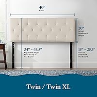 Vista 121 de LUCID - Cabecera tapizada de altura media, capitoné de diamantes, acolchado poliéster, altura ajustable 34 a 46 in, fácil montaje compatible