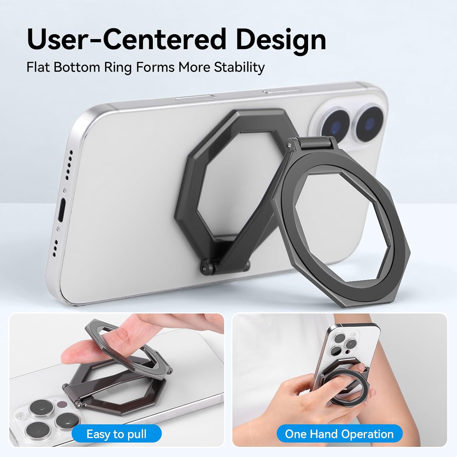 Octagonal Dual Magnetic Foldable 360° Rotating Phone Holder Car Desktop Fitness Universal Use Compatible with iPhone 12-17 Pro Max/Android No Worry Cellphone Drop Strong Magnetism(Black) - Image 4