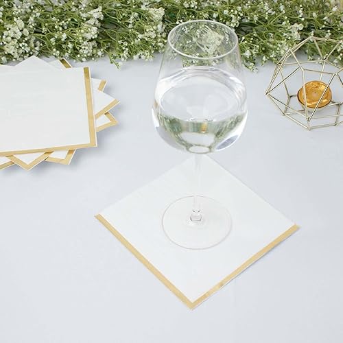 Miniatura 2 de Efavormart - Paquete de 50 servilletas de papel para fiestas, 2 capas, color blanco suave con borde dorado