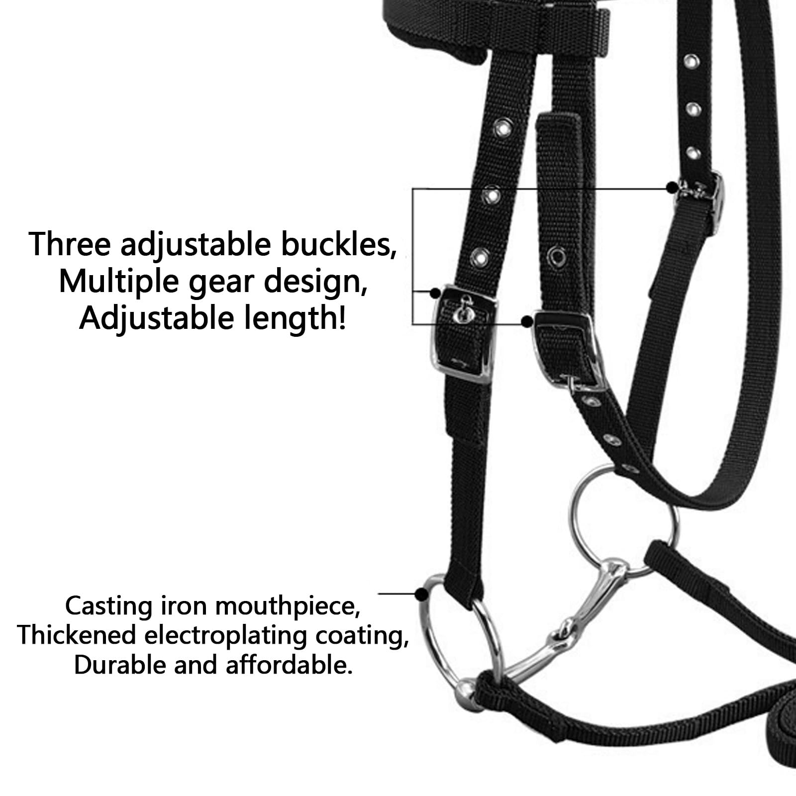 Bridon de Filet, Bride de Filet Professionnelle Sans Mors Bride de Cheval Rênes de Licol à Noeud de Licol pour Cheval, Taille Grande