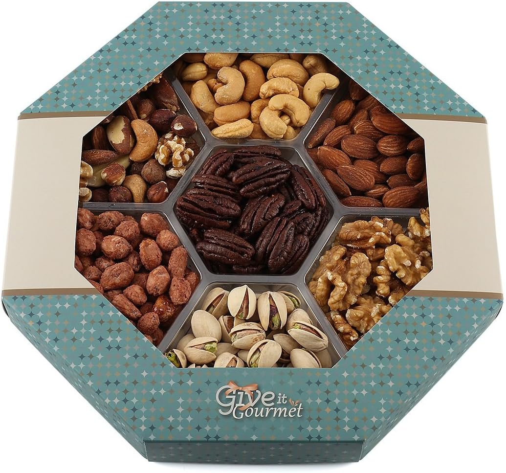 GIVE IT GOURMET, Large, Gift Baskets, Holiday Nuts Gift Basket Delightful Gourmet Food Gifts Prime Delivery Birthday Christmas Mothers & Fathers Day Fruit Nuts Gift Box Assortment Men Women Families