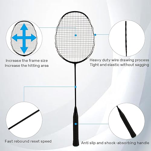 Miniatura 3 de Raquetas de bádminton, juego de raquetas de bádminton, de fibra de carbono, de una sola pieza, ultraligeras de 2.89 oz, raqueta de entrenamiento de