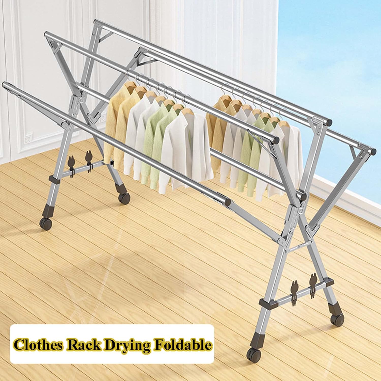 This Clothes Rack Drying Foldable, Garment Rack Heavy Duty with Wheels, Laundry Rack for Drying Clothes, Collapsible Space Saving Clothes Hanger, for Clothes, Towels, Linens