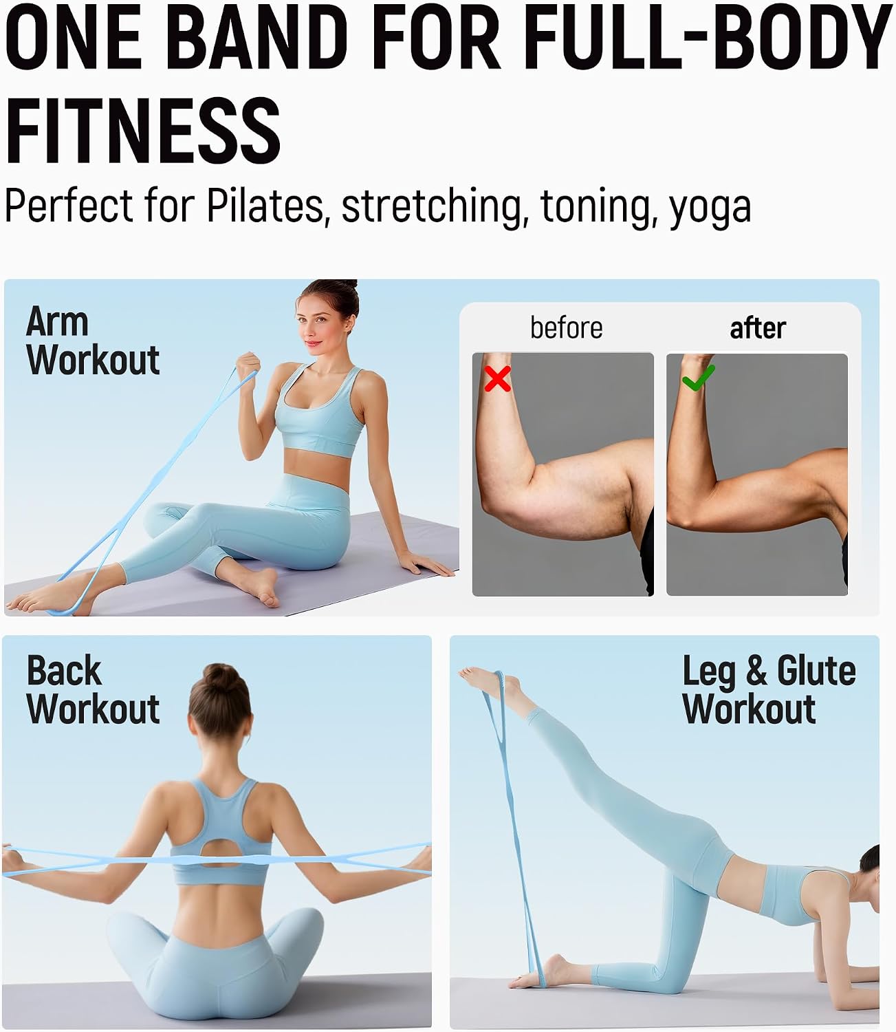 Upgraded Figure 8 Resistance Bands, Resistance Bands for Arms & Full Body Workout, Stretch Resistance Band with Handles for Yoga, Pilates, Toning, Home Fitness & Physical Therapy