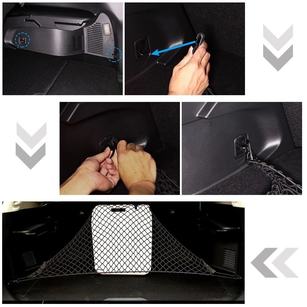 Rete Portabagagli Elastica Per Auto Con 4 Ganci | 70x70 Cm | Organizzatore Universale Per Bagagliaio | Bodhi2000