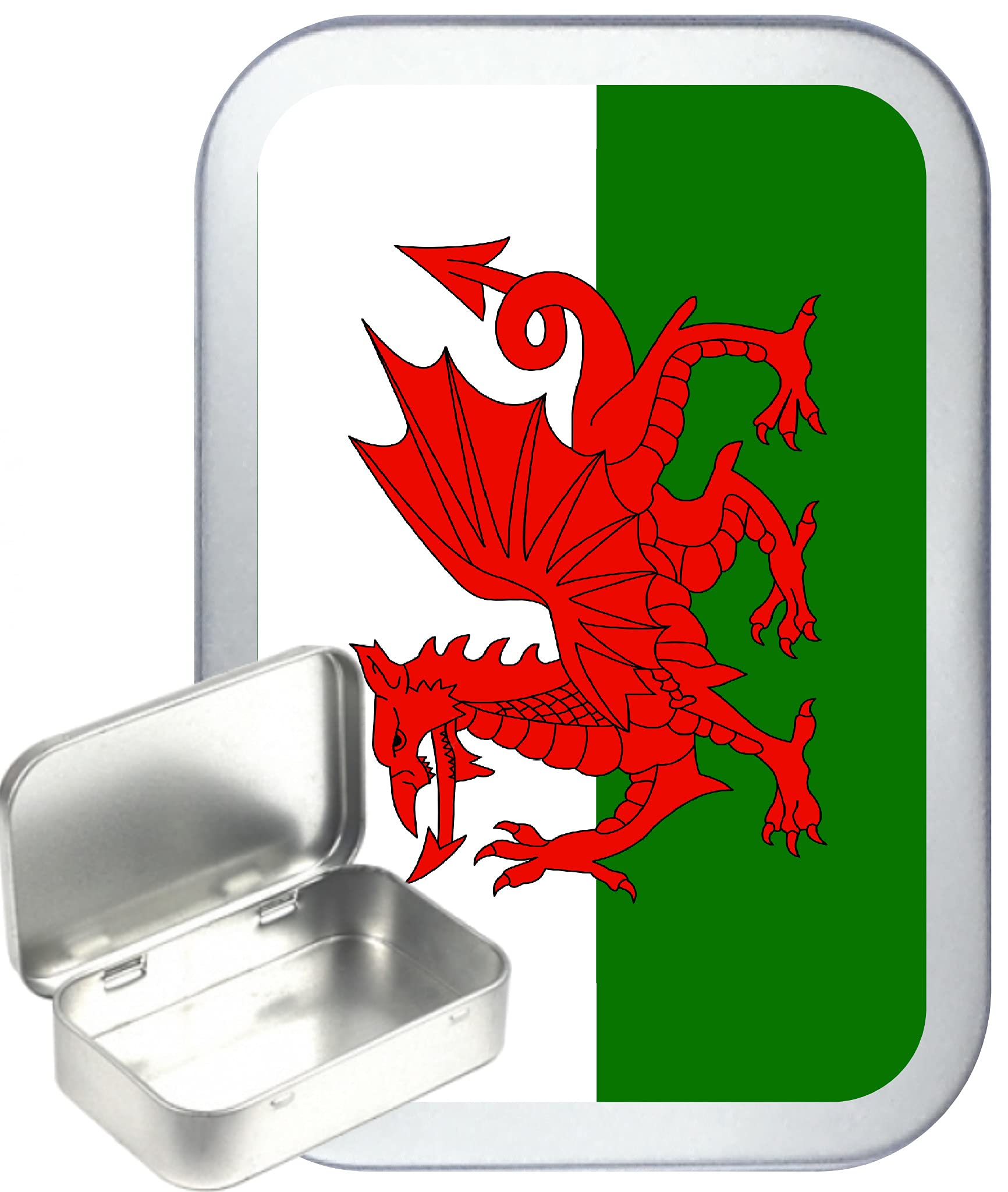 TEEZ Welsh Flag 50ml Silver Hinged Tobacco Tin, Hinged 1oz Tobacco Tin