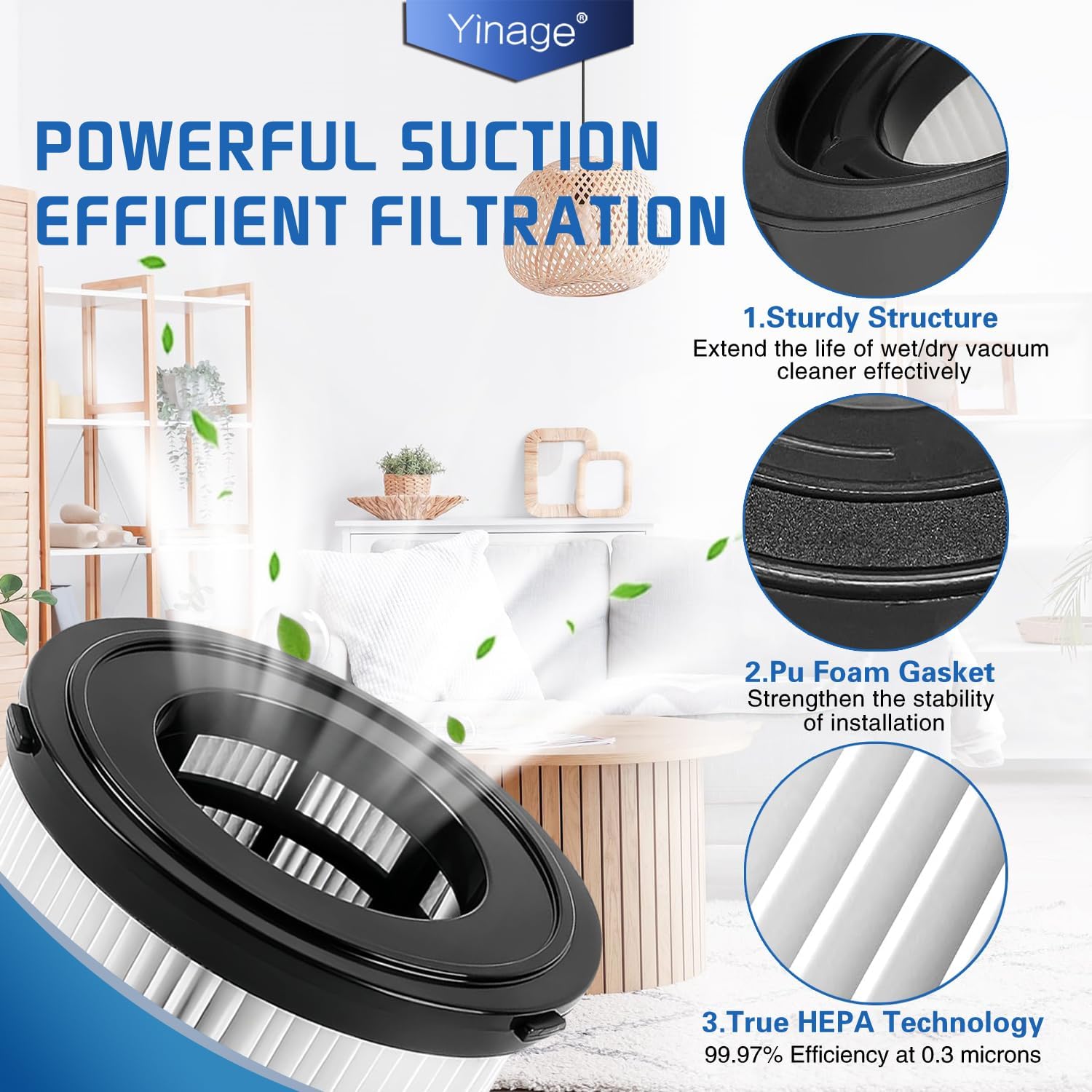 DC5151H HEPA Filter Compatible with DEWALT Wet Dry Vacuum Models DC515 DCV517 DCV517B Part # DC5151H includes 4 replacement filters and 8 pack foam filters