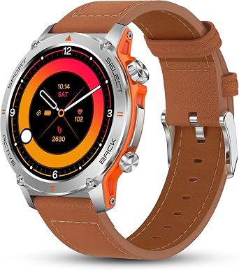 Popglory Men's Smartwatch 1.43 Inch AMOLED Always-On Display Call Watch Dynamic HI & SOS Emergency Call Heart Rate Warning Blood Pressure Sleep Fitness Watch 110+ Sports Modes Gift GPS Navigator
