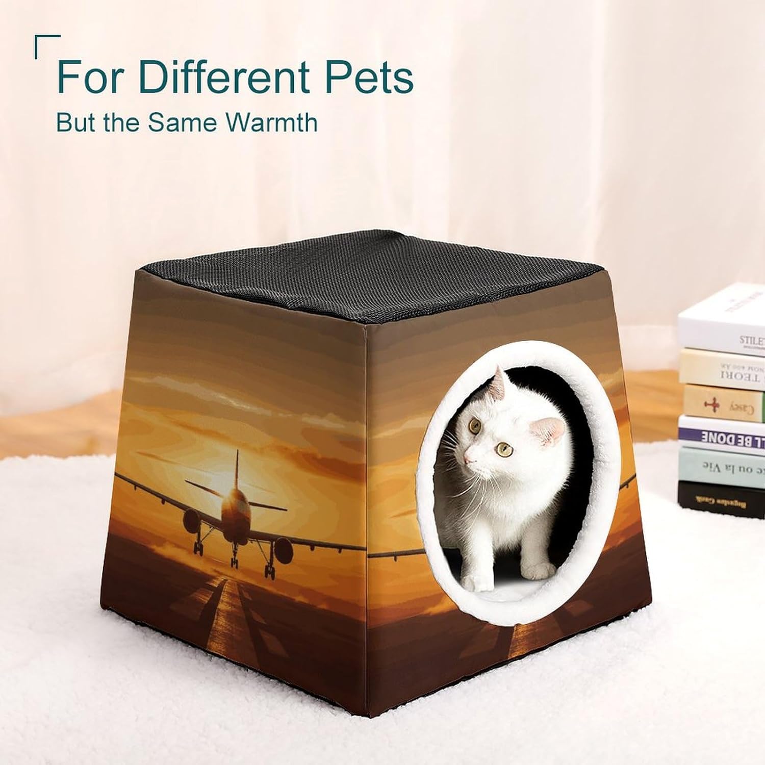 Pet Sleeping Nest Bed, Aircraft Plane at Sunset Printed Dog House Cat Nest, Winter Pet House are Suitable for Most Cats, Dogs, and Other Small Pets