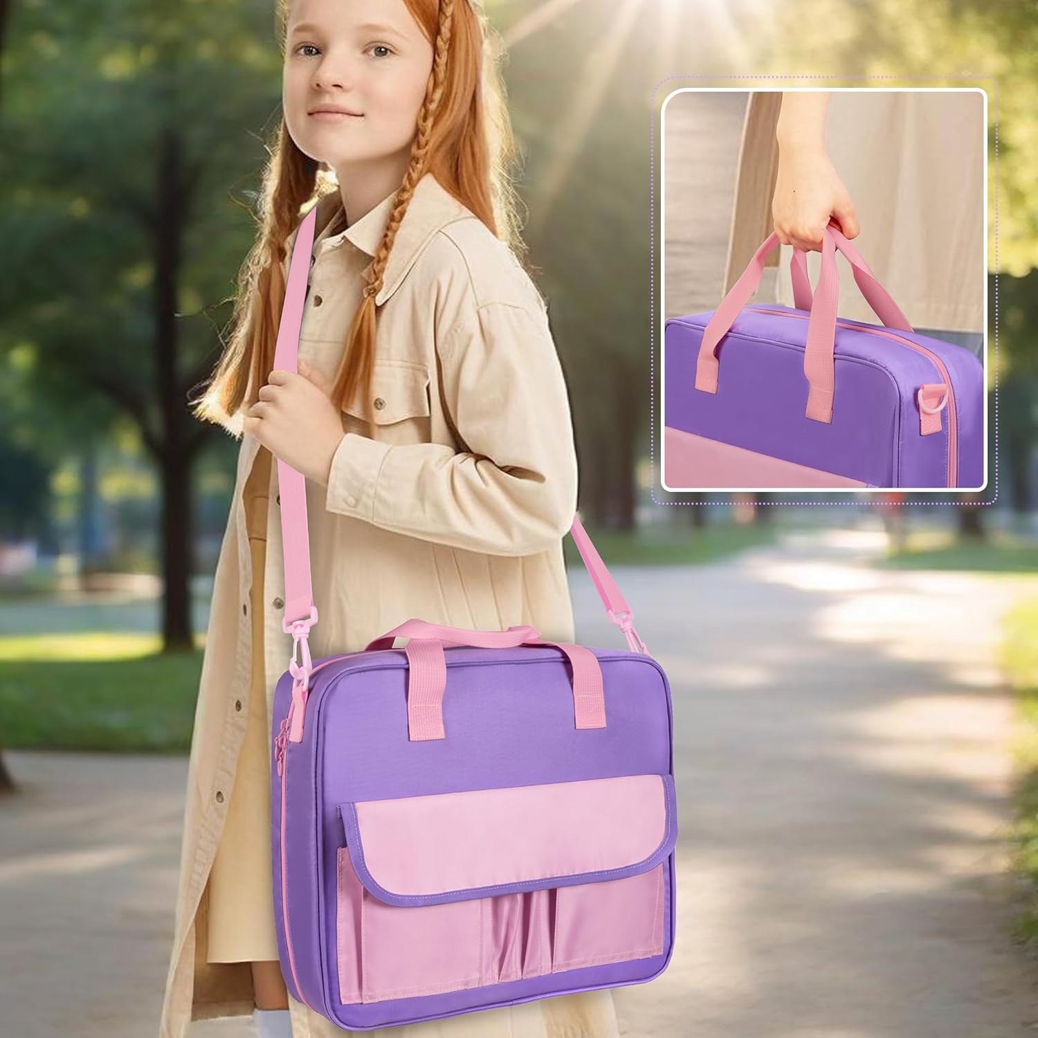 YARWO Zipper Binder Bag for Boys and Girls, 3 Ring Binder Holds 500 Sheets, Accordion File Organizer with 5 Expanding File Folder Fit for 13” Laptop, Learning Tablet and Stationery, Purple