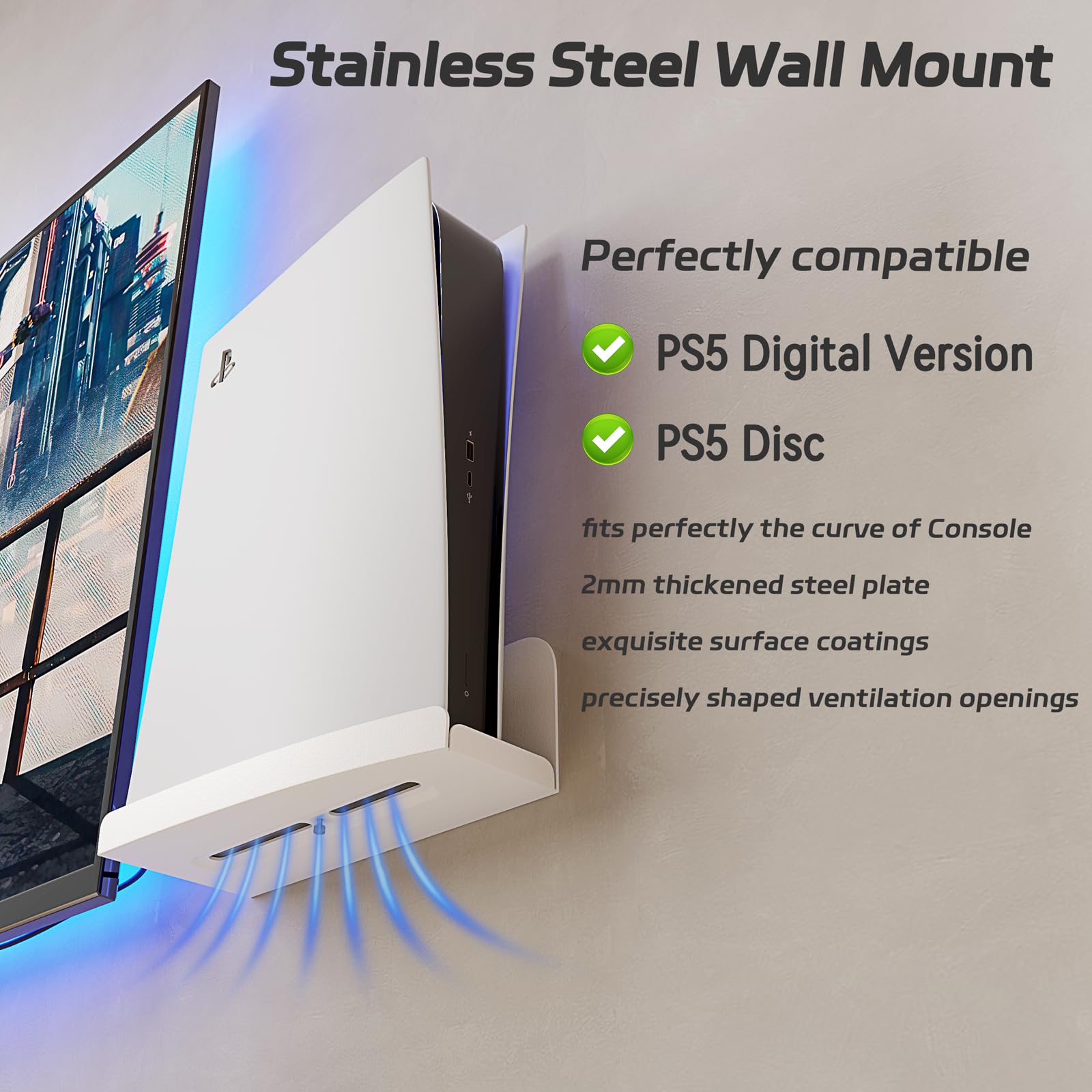 sciuU Support Mural Compatible avec PS5 Standard Disc/Digital Console | Compatible avec Playstation 5 Standard Disque/ Numérique Édition - Métalliques Accessoires Support Vertical