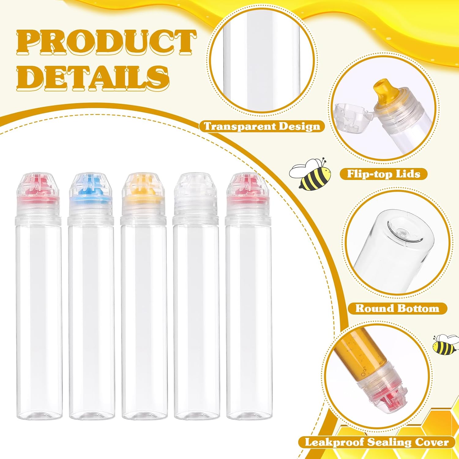 5 Pack Honey Plastic Bottles Mini Squeeze Containers Jars for Sauces Ketchup Condiment Oil Dispenser