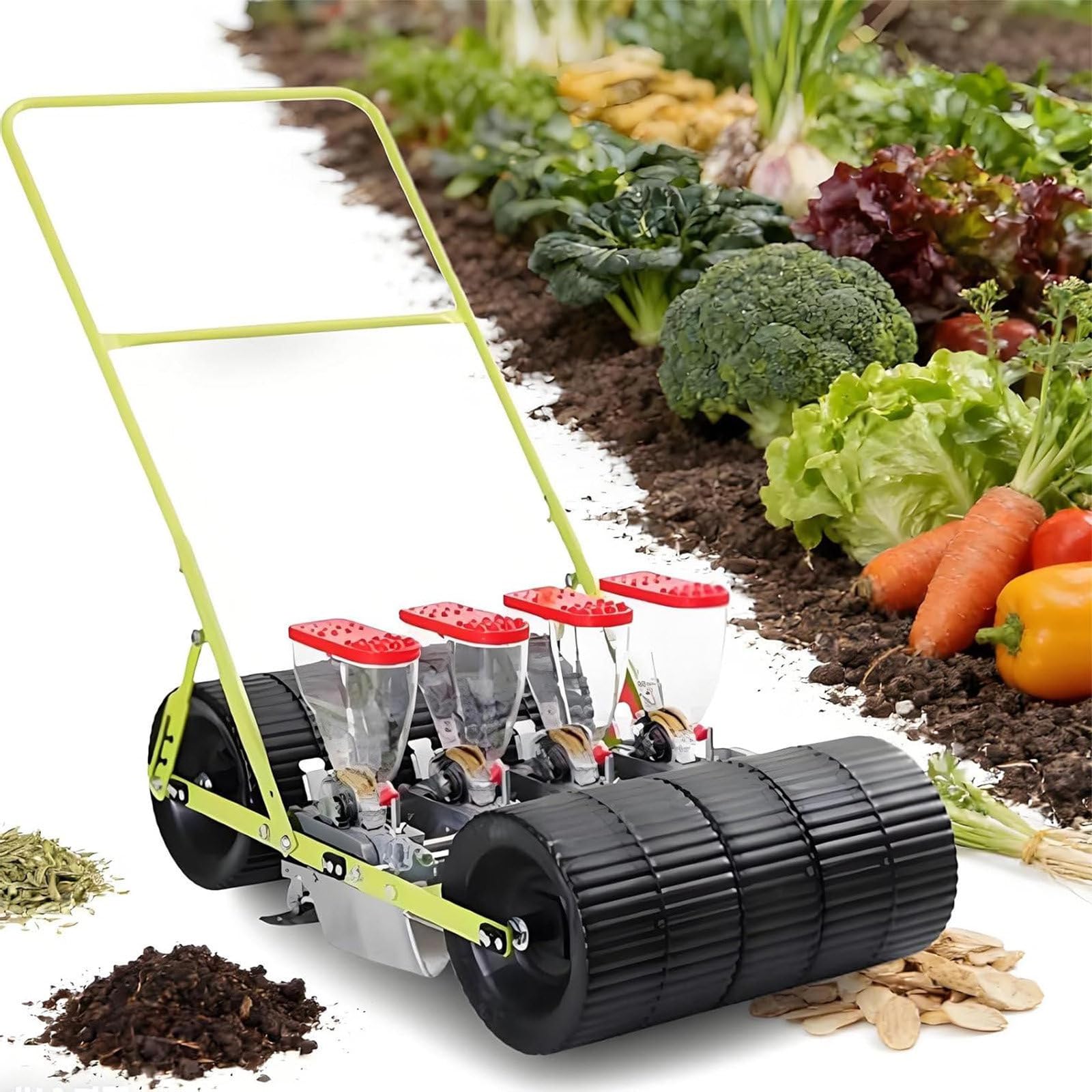 SICWEDIM Single Row Precision Seeder, Portable Manual Seeder Hand-Push Garden Seeder, Garden Corn Soybean Seeder, Hand Tool for Home Gardening and Farm Use (4Rows)