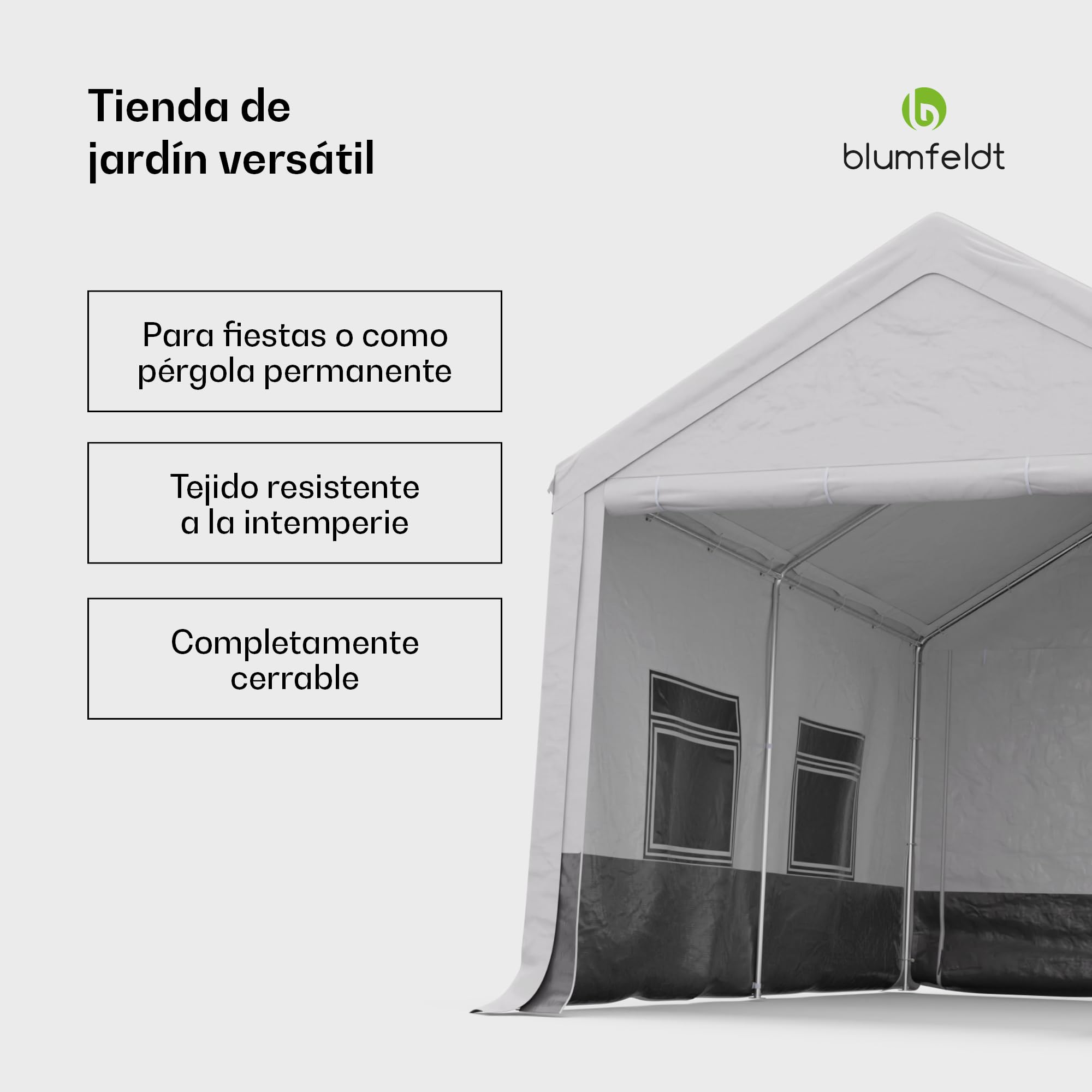 Blumfeldt Carpa - 4x3m, Carpas para Exteriores, Techo y Paredes de PE, Estructura de Acero, Fácil Montaje, Resistente al Viento y a la Intemperie, Ideal para Fiestas y Jardín